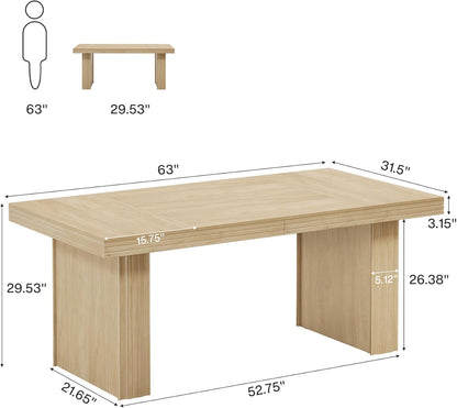 63" Executive Desk, Modern Executive Office Desk with Thickened Desktop and Heavy-Duty Legs, Wood Writing Workstation Study Table Conference Table for Office, Natural