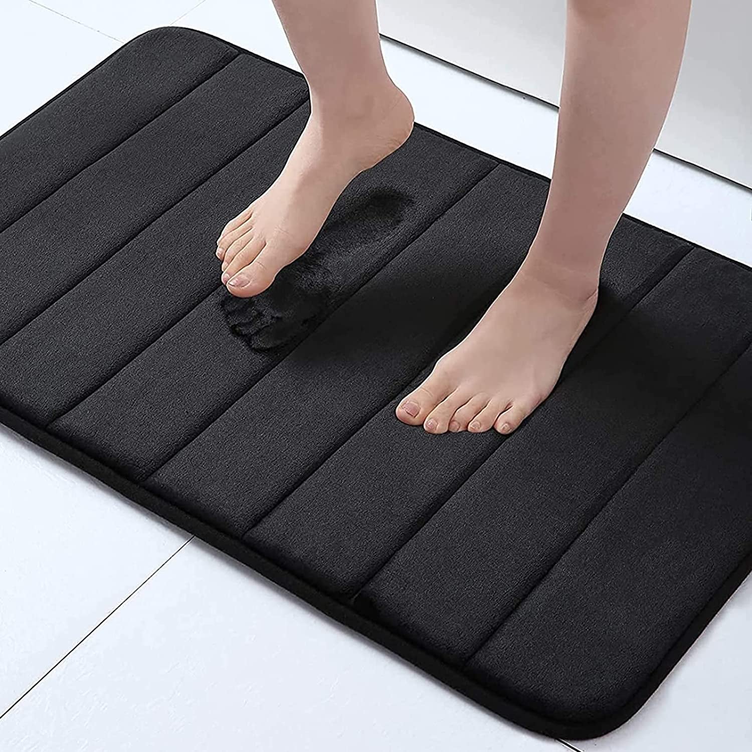 Memory Foam Bath Mat, 24" X 16", Ultra Soft and Non-Slip Bathroom Rugs, Water Absorbent and Machine Washable Bath Rug for Bathroom, Shower, and Tub, Black