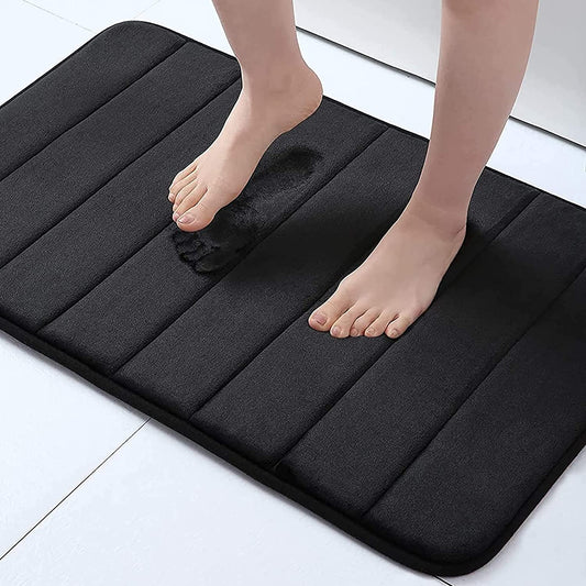 Memory Foam Bath Mat, 24" X 16", Ultra Soft and Non-Slip Bathroom Rugs, Water Absorbent and Machine Washable Bath Rug for Bathroom, Shower, and Tub, Black