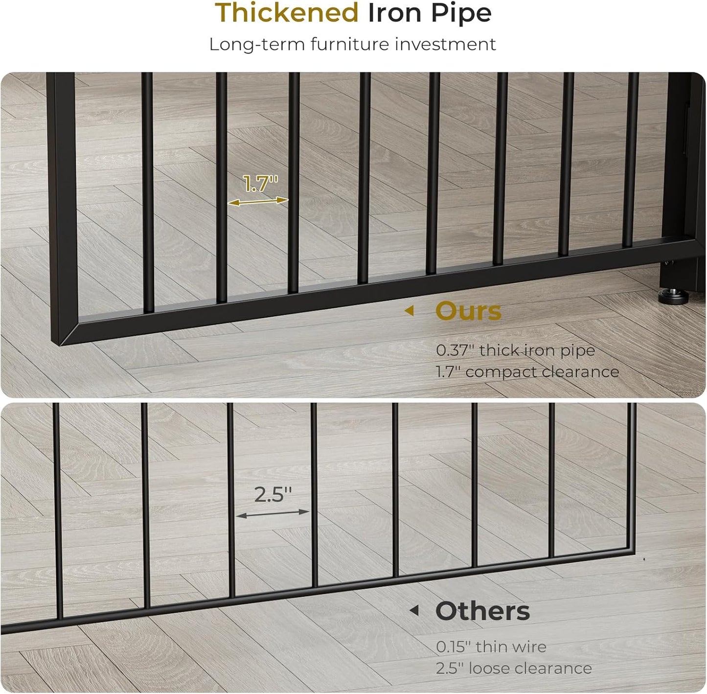 43'' XL Dog Crate Furniture with 3 Doors, Wooden Crate Combination Pet Cage, Heavy Duty Indoor Kennel for Medium to Large Dogs, Grey