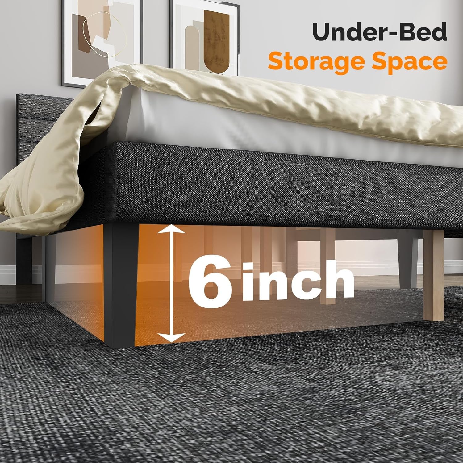 Platform Bed Frame Queen Size with Linen Fabric Headboard,Modern Panel Low Profile Bed with Upholstered & Sturdy Slats Support for Bedroom, Mattress Foundation, Dark Gray