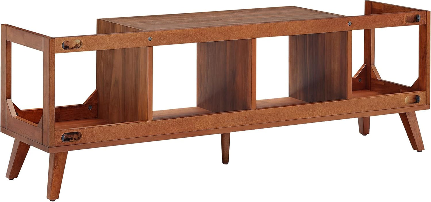 Asheville Mid-Century Modern Media Console Record Player Stand, Storage for Vinyl Records, Walnut