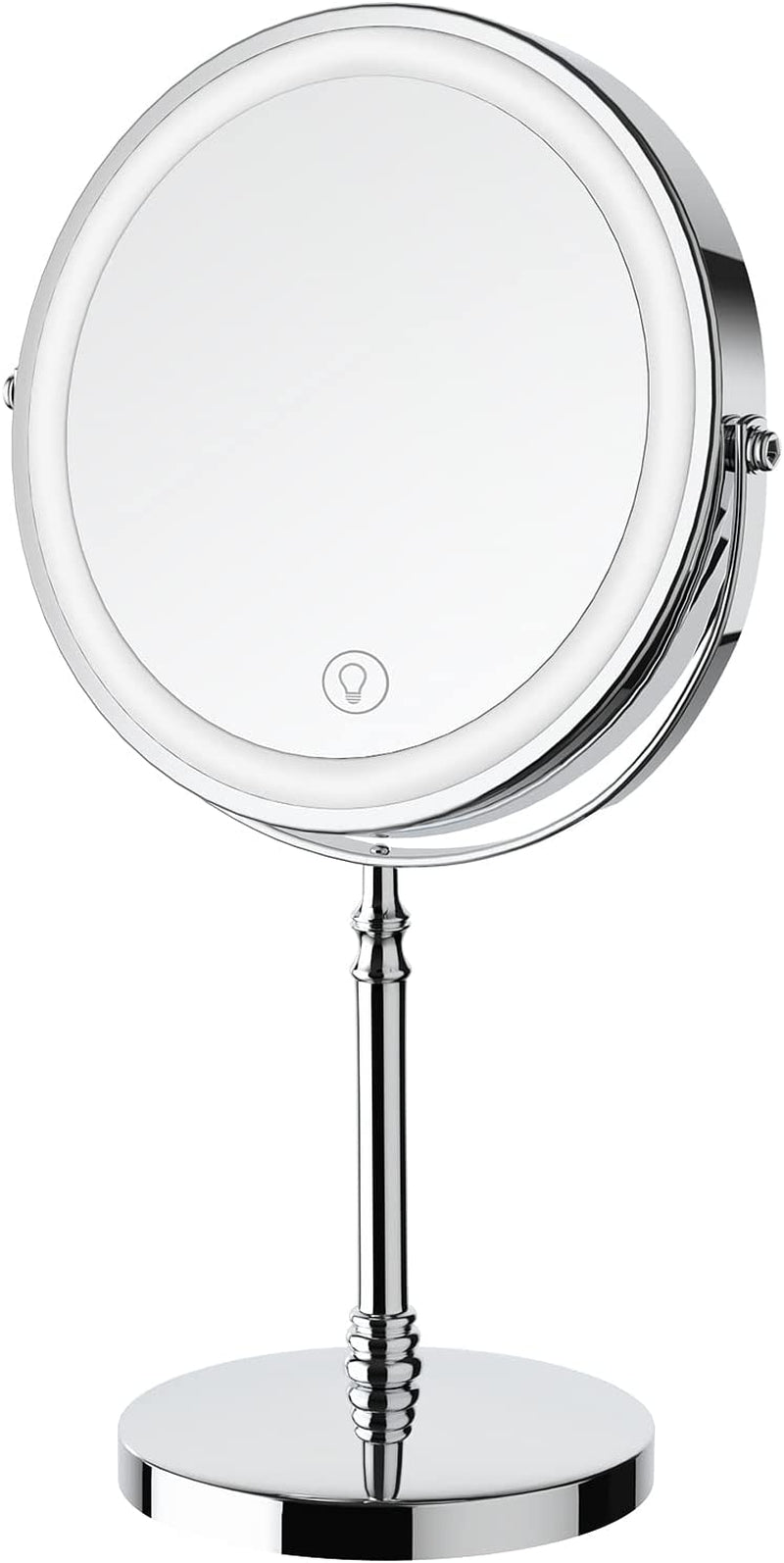 Lighted Makeup Mirror, 3000 Mah Rechargeable Double Sided Magnifying Vanity Mirror with 3 Colors, 1X/10X, 360° Rotation , Brightness Adjustable Magnification Cosmetic Light up Mirror, Women Gift