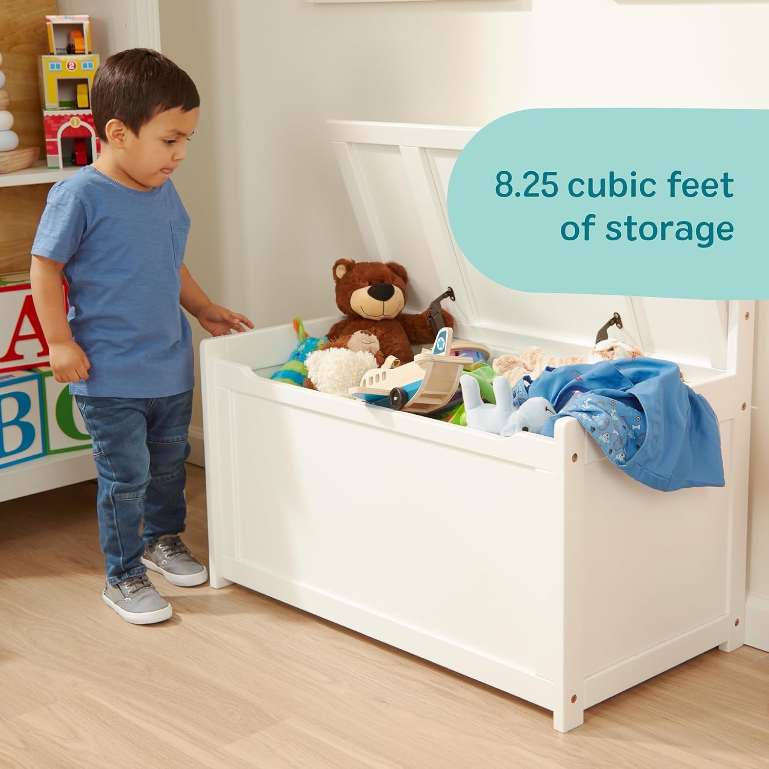 Toy Chest, Wooden Toy Storage Box with Safety-Hinged Lid, Kids Toys Storage Organizer for Playroom, Bedroom, & Montessori Classroom Furniture for Boys & Girls Ages 3+