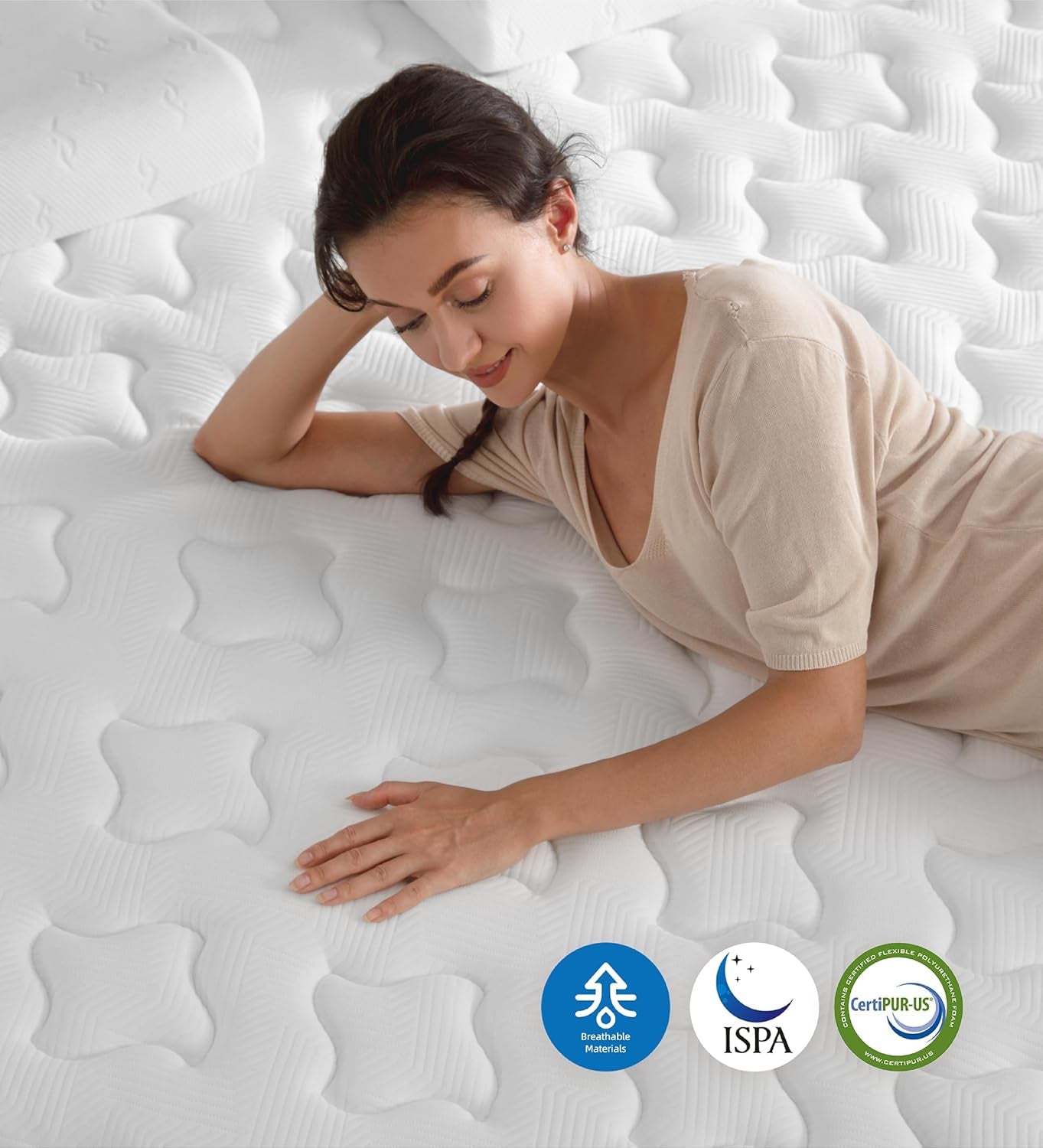 Queen Size Mattresses,10 Inch Memory Foam Hybrid Queen Mattresses in a Box White Mattress with Provide Sleep Support and Pressure Relief,Medium Firm,Certipur-Us.