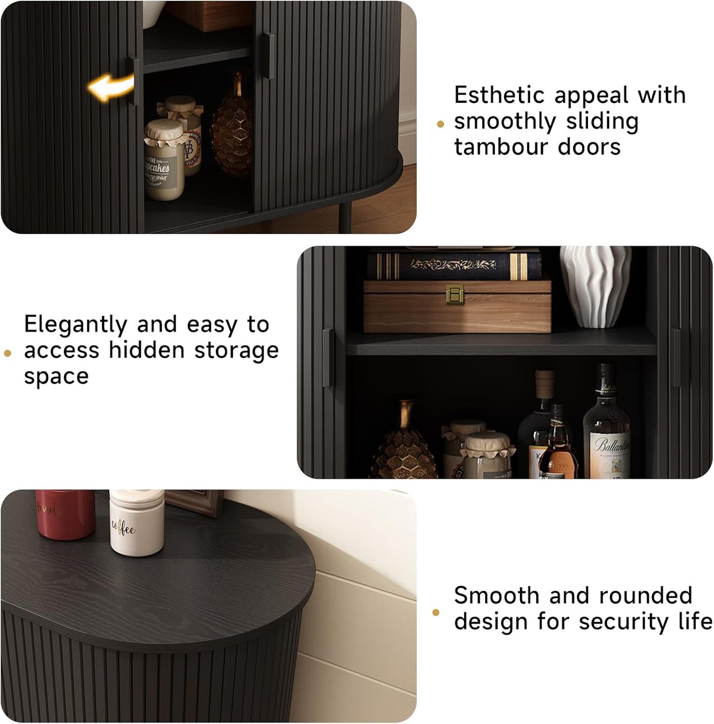 31.5" Sideboard Buffet Cabinet with Storage, Storage Cabinet with Sliding Door & Adjustable Shelf, Modern Accent Coffee Bar Console Table for Kitchen, Entryway, Black