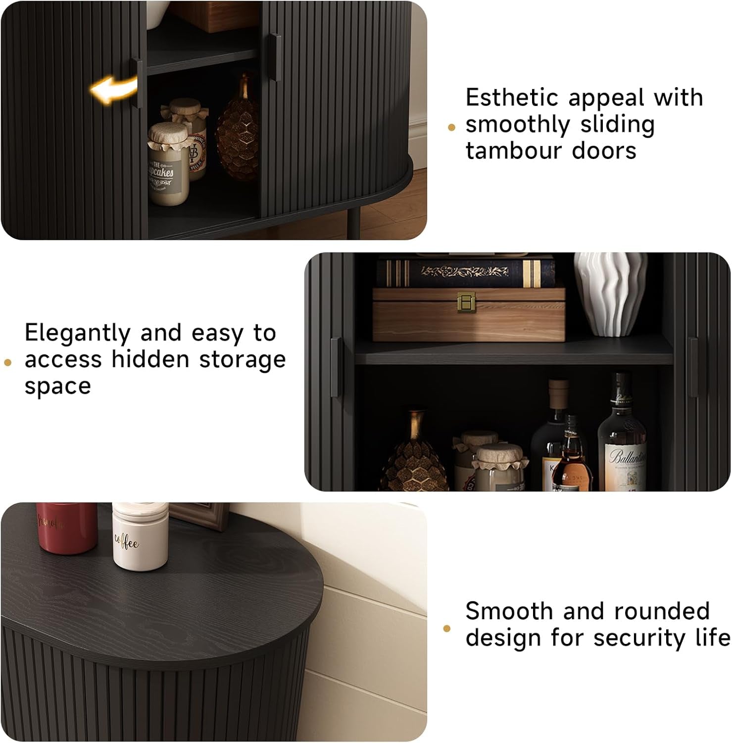 31.5" Sideboard Buffet Cabinet with Storage, Storage Cabinet with Sliding Door & Adjustable Shelf, Modern Accent Coffee Bar Console Table for Kitchen, Entryway, Black