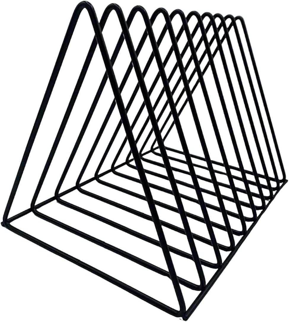 Vinyl Record Storage Holder Stand - Premium Triangle Metal Wire Magazine Rack and Book Holder Holds up to 33 Lp Album Records, Functional and Contemporary Vinyl Record Rack Organizer (Black)