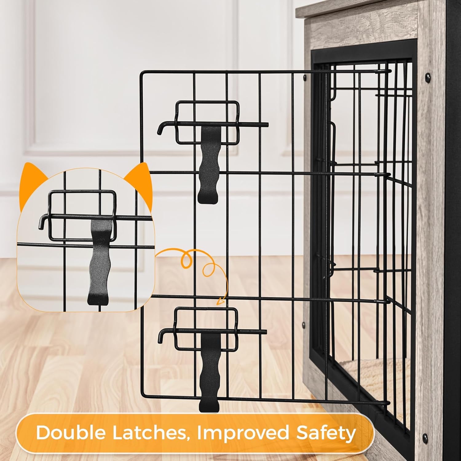 27.5'' Dog Crate Furniture with Cushion Wooden Dog Crate with Double Doors/Adjustable Feet Side End Table for Small/Medium Dogs, Greige