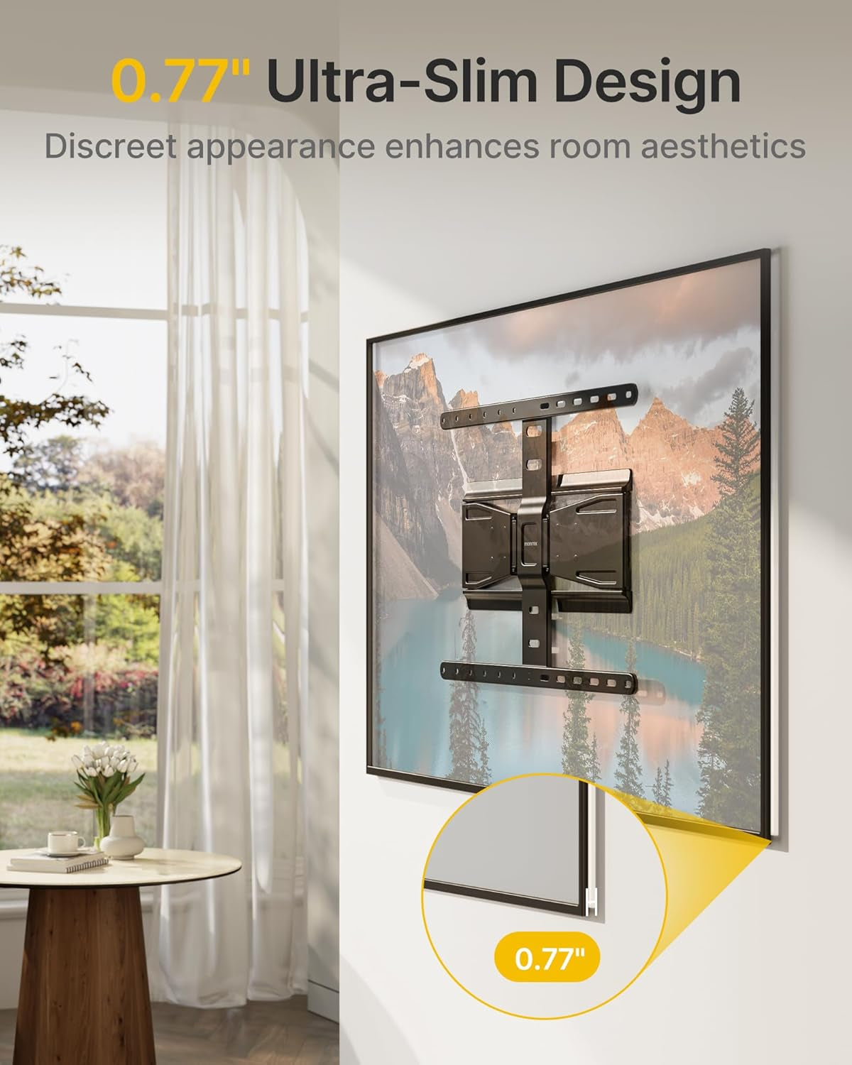 0.77" Ultra Slim TV Wall Mount for 43-90 Inch Tvs, Swivel & Tilt & Leveling & Extension Wall Mount TV Bracket with Articulating Dual Arms, Low Profile Full Motion Tv Mount, 4X Weight Tested