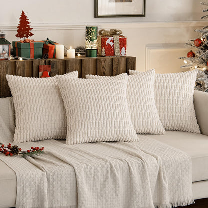 Pack of 4 Cream White Corduroy Christmas Decorative Throw Pillow Covers 18X18 Inch Soft Boho Striped Pillow Covers Modern Farmhouse Home Decor for Sofa Living Room Couch Bed