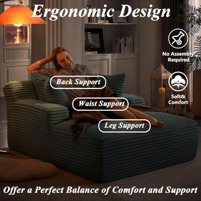 67" Chaise Lounge Indoor, Oversized Chaise Lounge Chair with 3 Comfy Pillows for Living Room Bedroom, Wide Arms Corduroy Fabric High-Density Foam No Assembly Required (Grey)