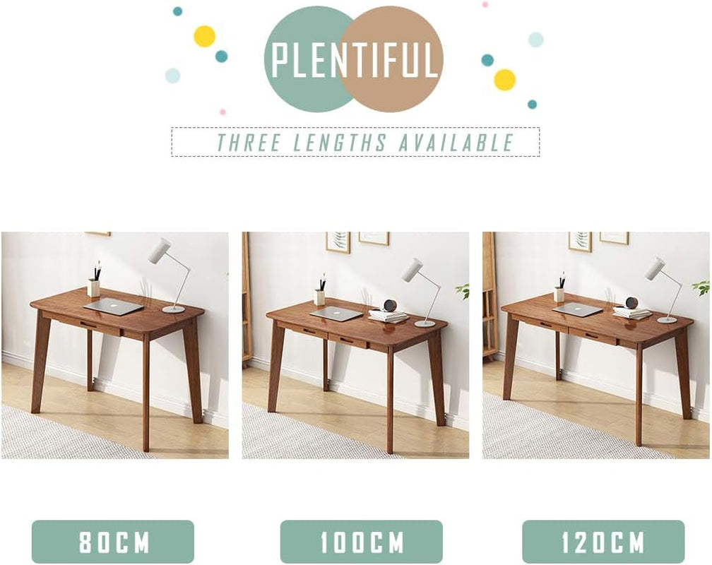 Solid Wood Writing Desk - Home Office Workbench Desk with Drawer, Laptop Computer Work Study Table