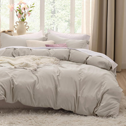 Bedsure Duvet Cover King Size-3 Pieces Prewashed 100% Polyester -Like Extra Soft Bedding Set, Includes 1 Duvet Cover 104X90 Inches with Zipper Closure & 2 Pillow Shams,Linen, Comforter Not Included