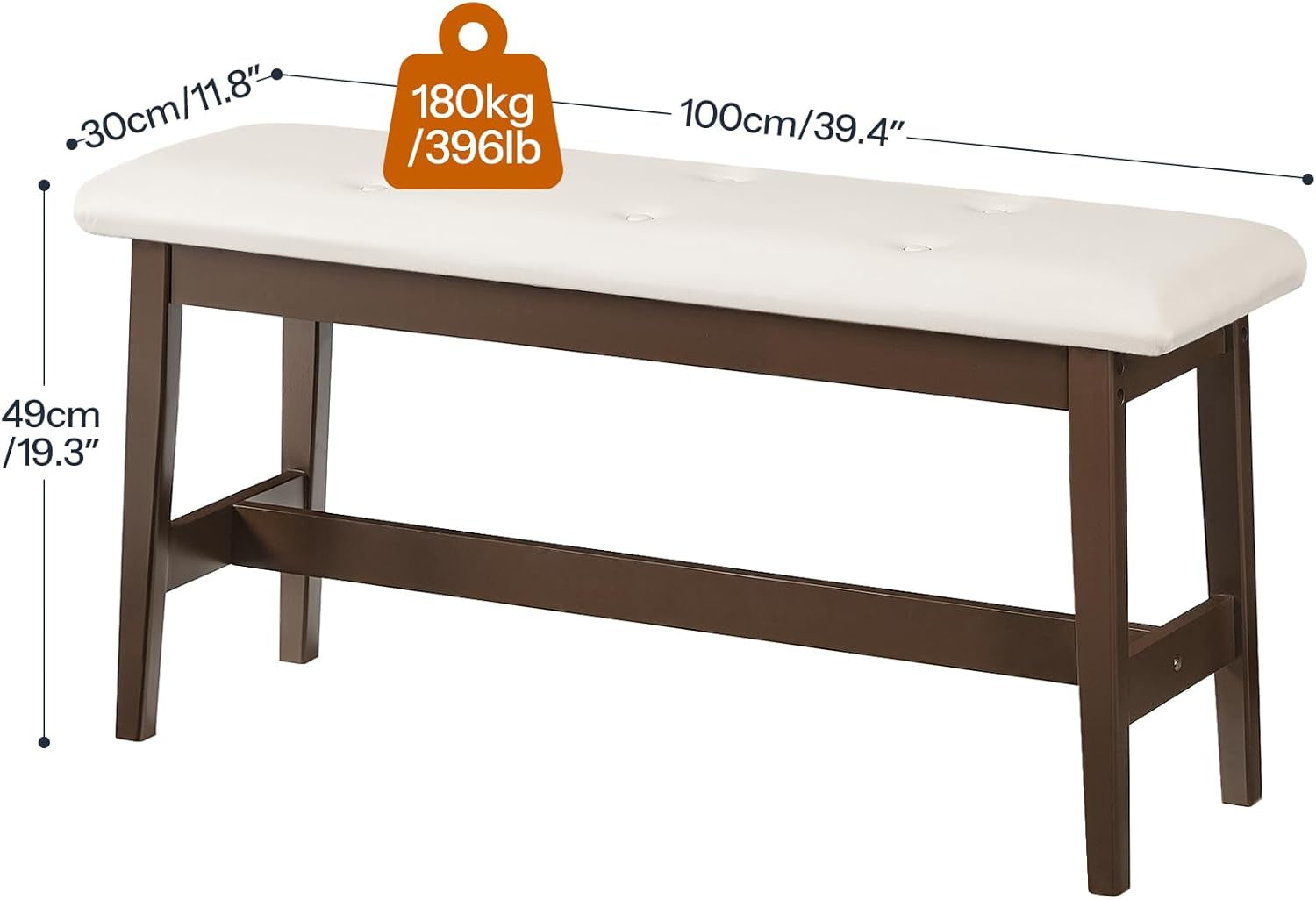 Dining Bench, Bamboo Dining Room Bench with PU Leather Upholstered Seat, for Kitchen, Living Room, Hallway, Kitchen, Entryway, Beige and Brown CE13CD01