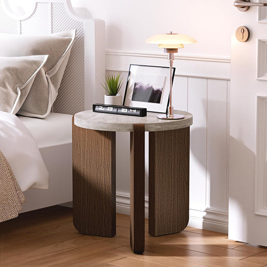 Side Table, Small round End Table with 3 Legs, Nightstand for Small Spaces, Accent Table with Faux Marble Tabletopn for Living Room, Bedroom