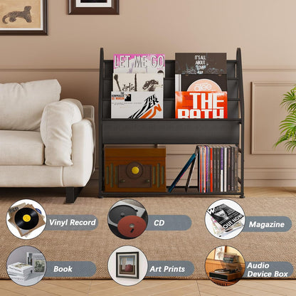 Vinyl Record Storage with Vinyl Shelf Display, Large Capacity Record Player Stand up to 300 Albums 12" D X 31" W X 33" H, Vinyl Record Holder for Lp/Cd/Dvd/Magazine/Books/Album, Black