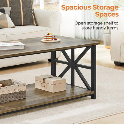 Coffee Table for Living Room with round Corners Farmhouse Style Center Table with Storage Shelf 39 Inch Space Saving Easy Assembly Gray Wash