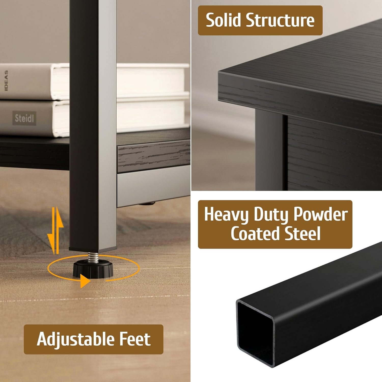End Tables with Charging Station USB Ports, 3 Tier Tall Night Stand with Storage Shelves,Narrow Side Table for Small Space Living Room Bedroom Office, Record Player Stand, Black