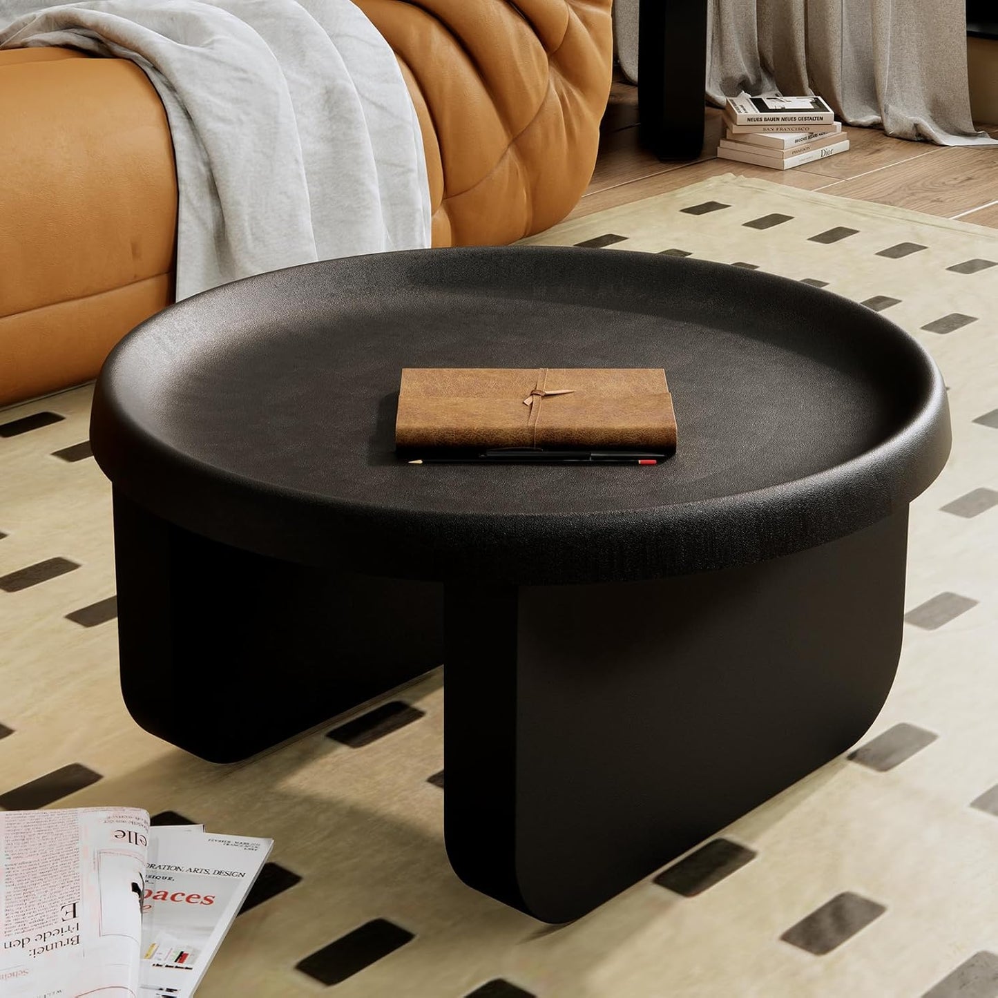 Modern round Coffee Table,Black Nesting Coffee Tables,Metal Center Table,Unique Circle Coffee Table for Living Room(Black, Great Circle：29.1 X 16.5（In）