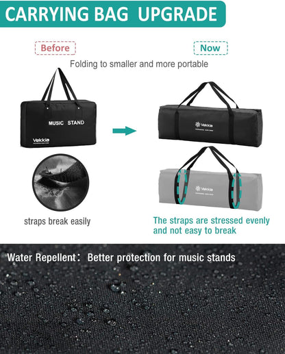 Professional Portable Sheet Music Stand - Folding Adjustable Holder, with Carrying Bag, Sturdy for Instrumental Performance, Band & Travel