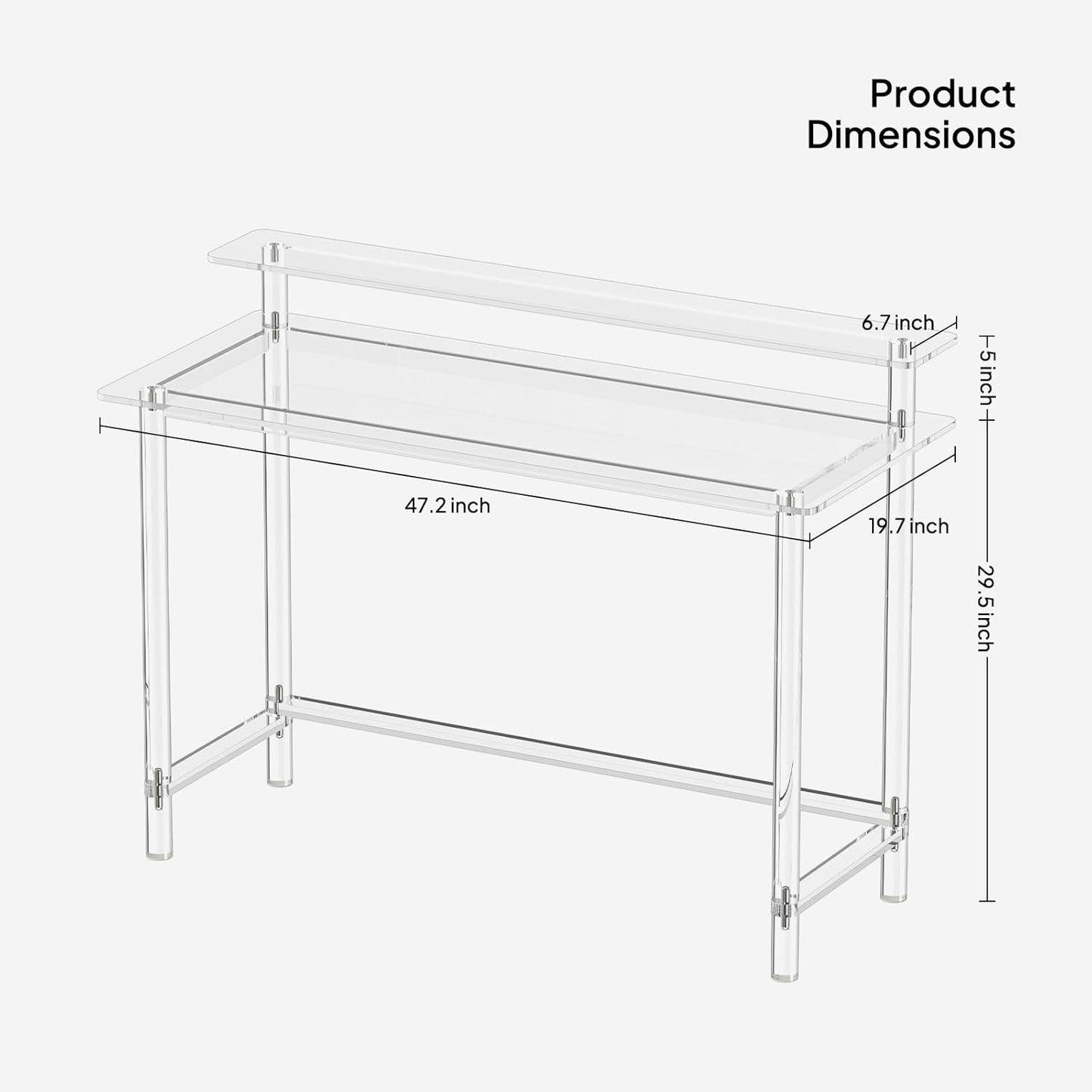 Acrylic Desk - 47.2" L X 19.7'' W X 34.5" H - Modern Home Office Desk with Monitor Stand - Clear Desk Computer Desk Writing Table for Office, Living Room, Bedroom