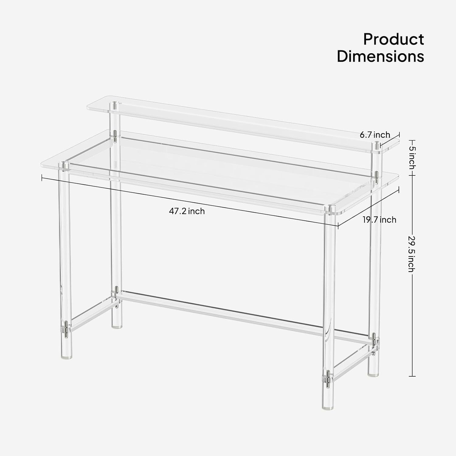Acrylic Desk - 47.2" L X 19.7'' W X 34.5" H - Modern Home Office Desk with Monitor Stand - Clear Desk Computer Desk Writing Table for Office, Living Room, Bedroom