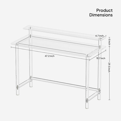 Acrylic Desk - 47.2" L X 19.7'' W X 34.5" H - Modern Home Office Desk with Monitor Stand - Clear Desk Computer Desk Writing Table for Office, Living Room, Bedroom
