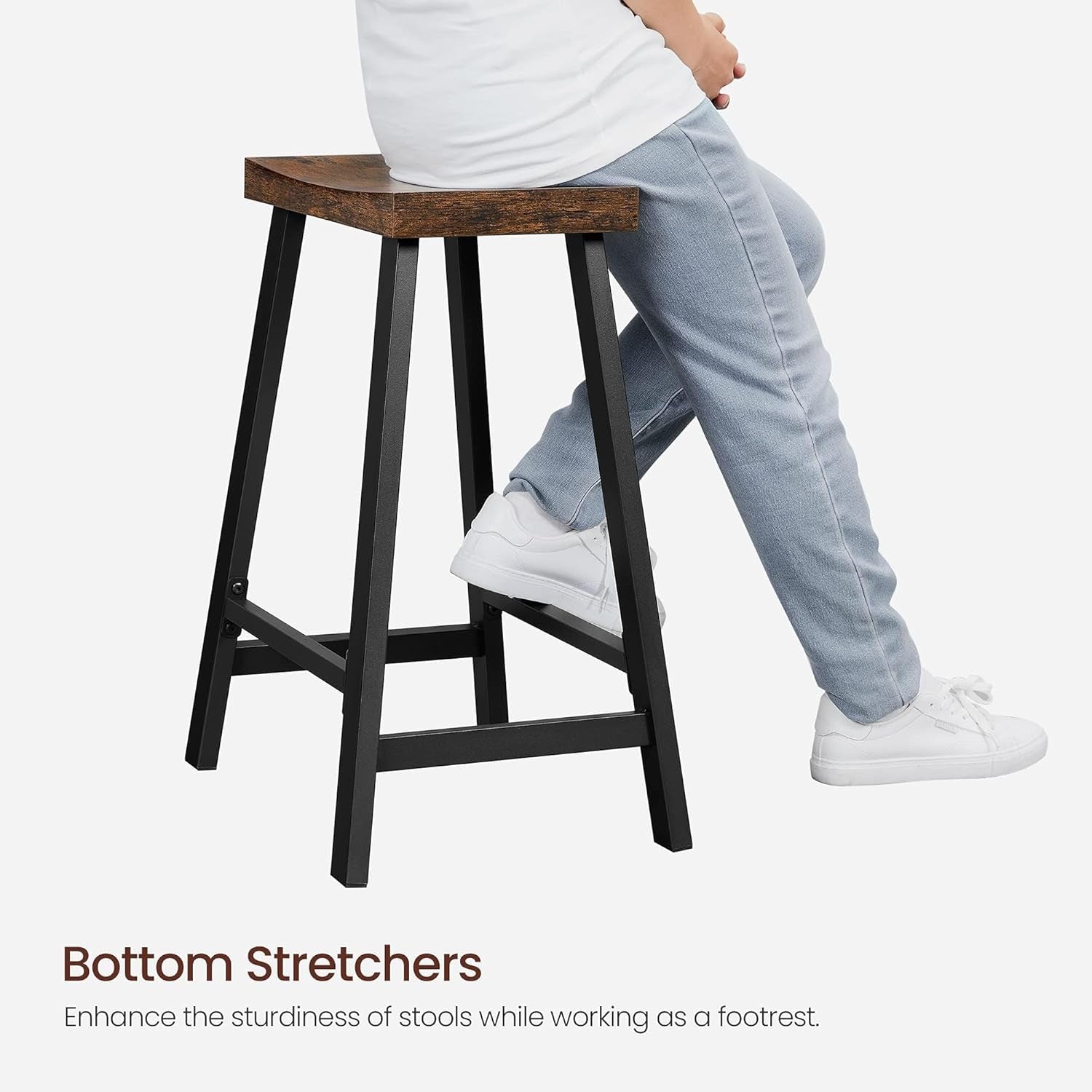 Bar Stools, Set of 2 Bar Chairs, Kitchen Breakfast Bar Stools with Footrest, 23.6 Inches High, Industrial in Living Room, Party Room, Rustic Brown and Black ULBC074B01