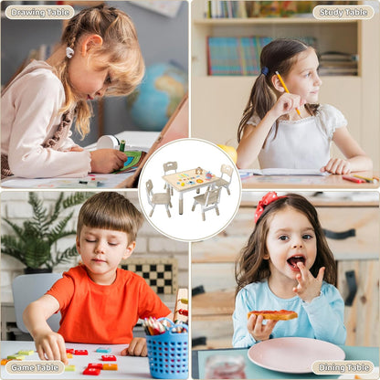 Height-Adjustable Kids Table and 4 Chairs Set, Toddler Table and Chair Set with Graffiti Desktop, 31.5''L X 23.6''W Children Activity Table for Daycare, Classroom, Home