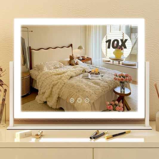 Vanity Mirror with Lights 13'' X 17'' Makeup Mirror with Lights,Vanity Mirror Touch Screen with 3-Color Lighting,Dimmable,For Vanity Desk Bedroom White