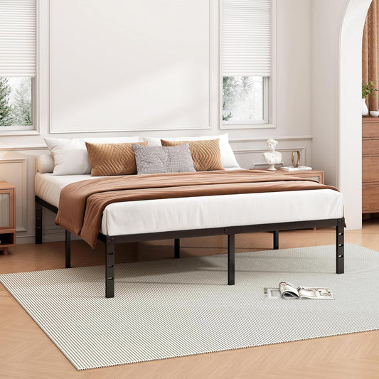 14 Inch Queen Bed Frame - Sturdy Metal Platform Queen Size, No Box Spring Needed, Heavy Duty, Easy Assembly, Strong Bearing Capacity, under Bed Storage, Black