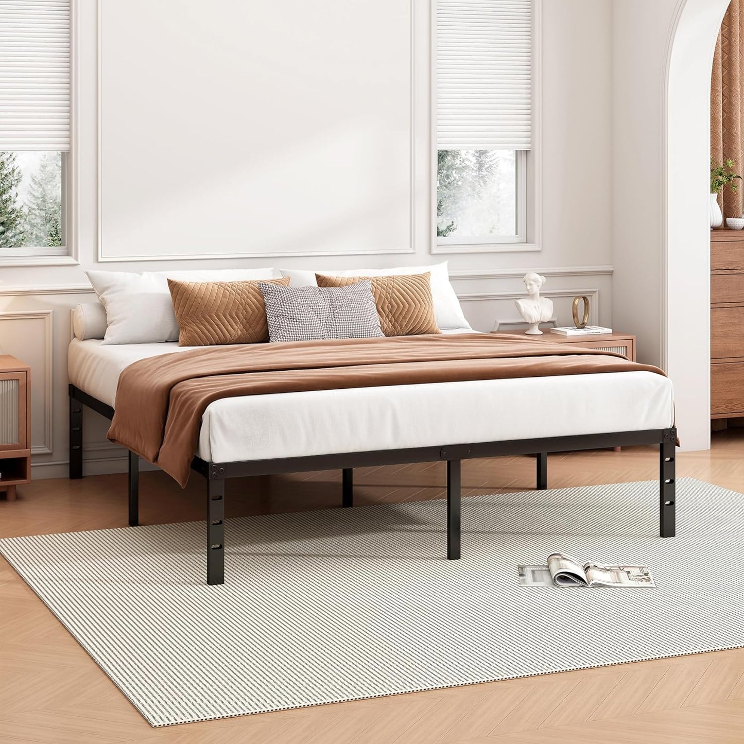 18 Inch Full Bed Frame - Sturdy Metal Platform Full Size, No Box Spring Needed, Heavy Duty, Easy Assembly, Strong Bearing Capacity, under Bed Storage, Black