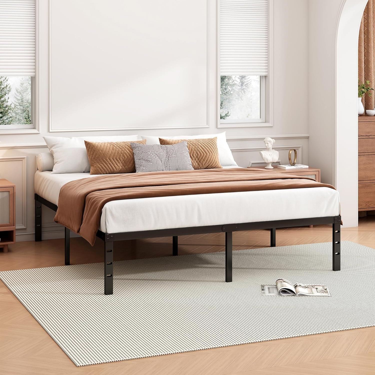 18 Inch Full Bed Frame - Sturdy Metal Platform Full Size, No Box Spring Needed, Heavy Duty, Easy Assembly, Strong Bearing Capacity, under Bed Storage, Black