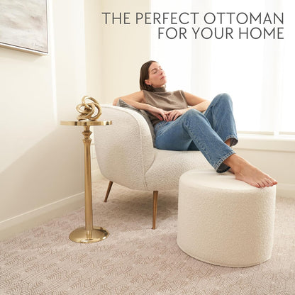 Beautiful Boucle Pouf Ottoman and Foot Rest - Elevate Your Living Room Decor with Lightweight Comfort and Charm - a round Modern Foam Filled Foot Stool Perfect to Rest Your Feet