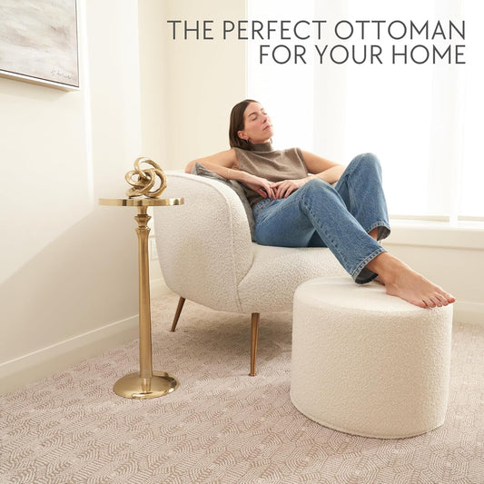 Beautiful Boucle Pouf Ottoman and Foot Rest - Elevate Your Living Room Decor with Lightweight Comfort and Charm - a round Modern Foam Filled Foot Stool Perfect to Rest Your Feet
