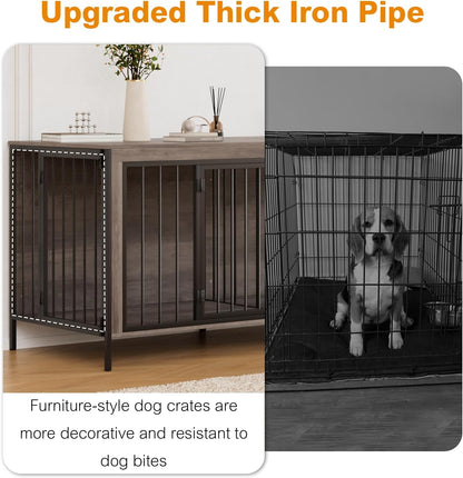 Dog Crate Furniture for 2 Dogs, 78" Double Dog Kennel Furniture Indoor for Large Dogs, XXL Wooden Furniture Dog Crate with Divider, Dog Kennel Dog Crates TV Stand, Grey