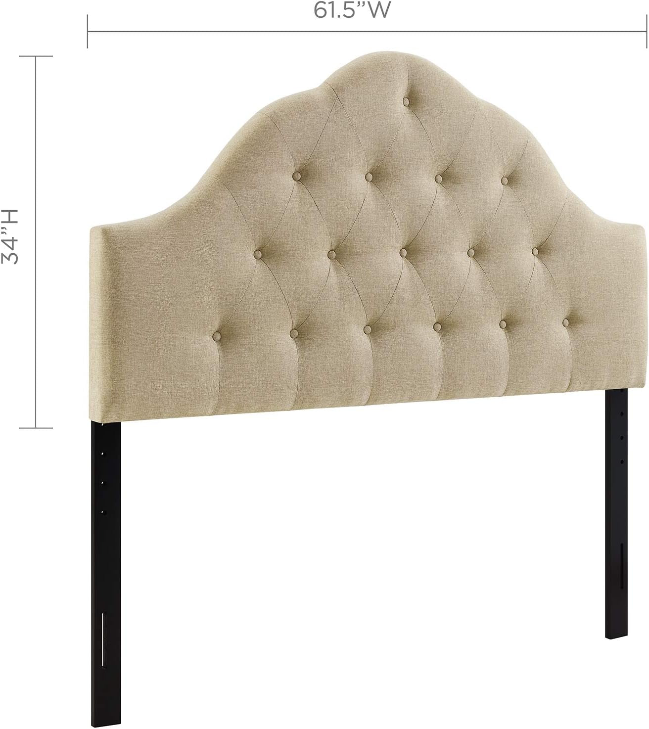 Sovereign Tufted Button Linen Fabric Upholstered Queen Headboard in Beige