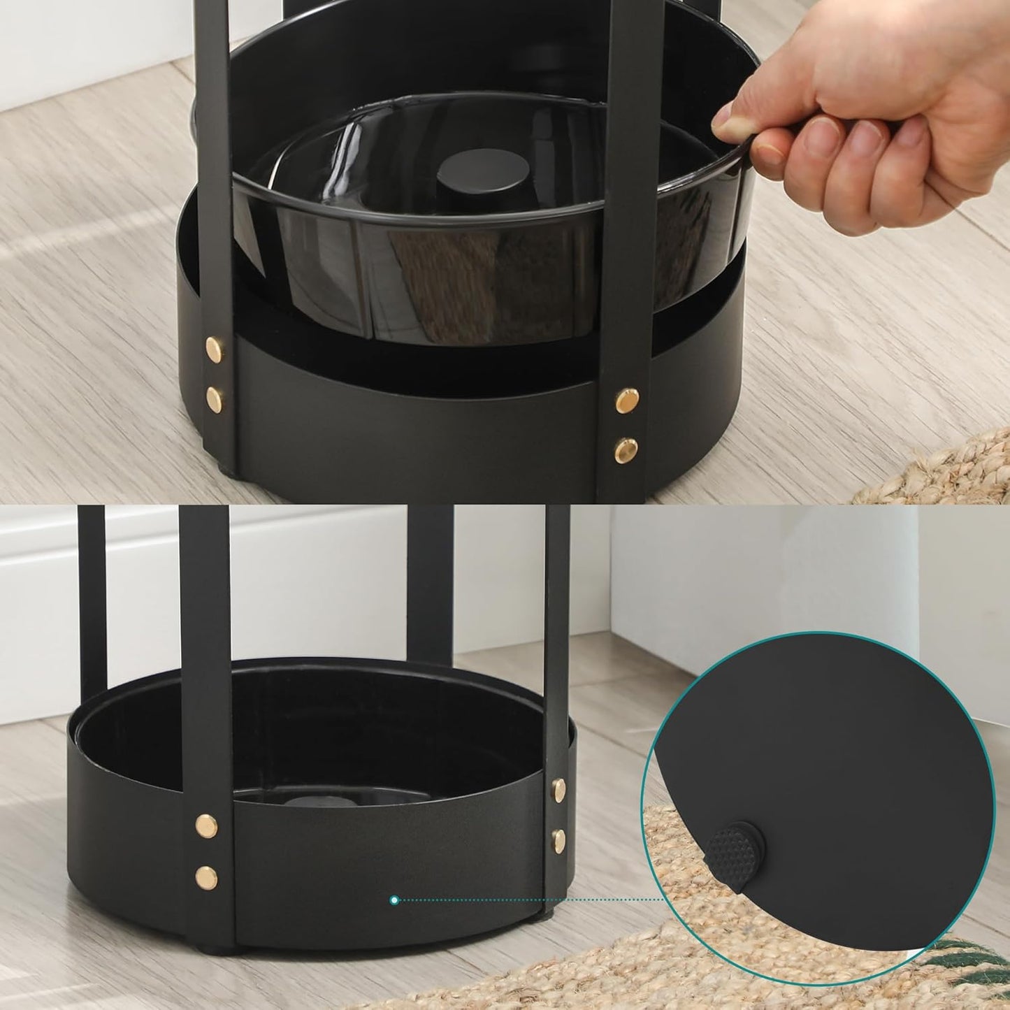 Umbrella Stand, Steel round Umbrella Holder Rack, 6.9 X 6.9 X 19.3 Inches, with Detachable Drip Tray, for Entryway, Office, Stable, Assembly Required, Matte Black ULUC029B01