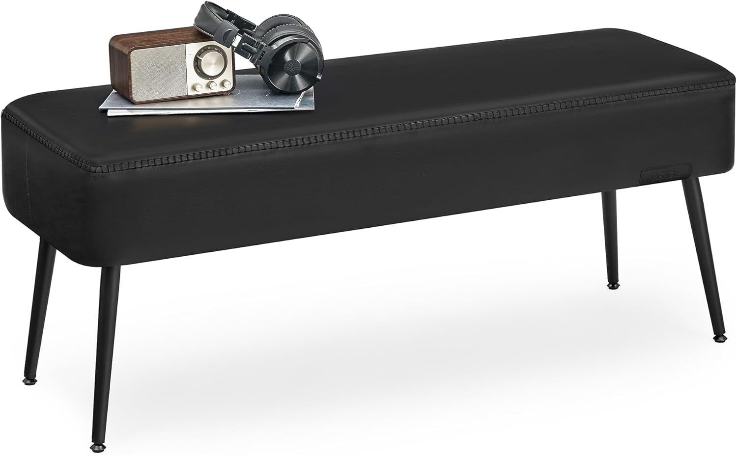 EKHO Collection - Bench for Entryway Bedroom, Synthetic Leather with Stitching, Ottoman Bench with Steel Legs, Living Dining Room, Mid-Century Modern, Loads 660 Lb, Ink Black ULOM076B01