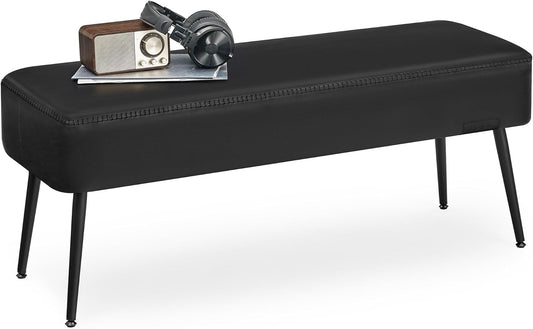 EKHO Collection - Bench for Entryway Bedroom, Synthetic Leather with Stitching, Ottoman Bench with Steel Legs, Living Dining Room, Mid-Century Modern, Loads 660 Lb, Ink Black ULOM076B01