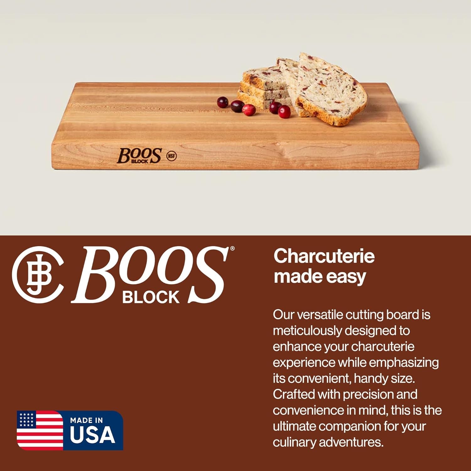 R-Board Series Rectangular Wooden Maple Cutting Board 18”X12” – 1.5” Thick, 10-Lb Reversible Butcher Block with Edge-Grain & Finger Grips – Made in the USA