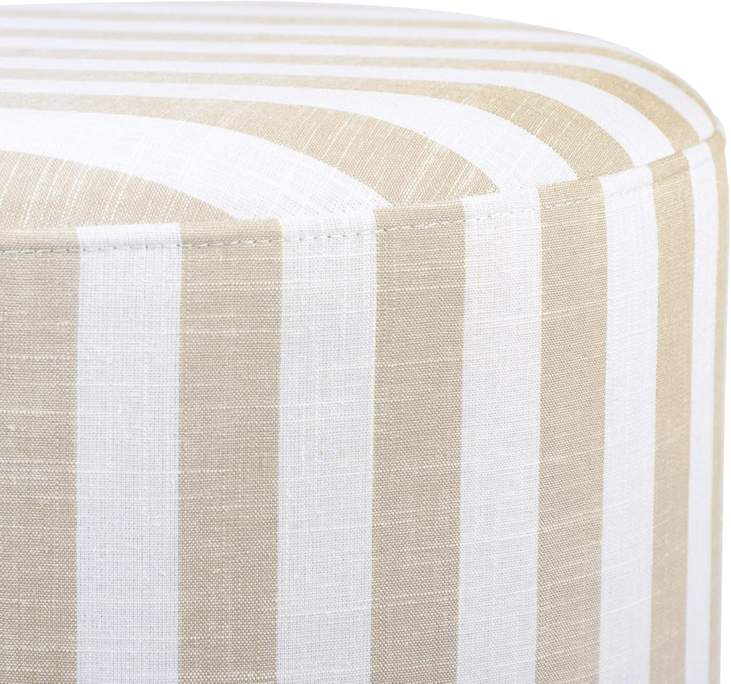 Dex Beige Striped Linen Ottoman