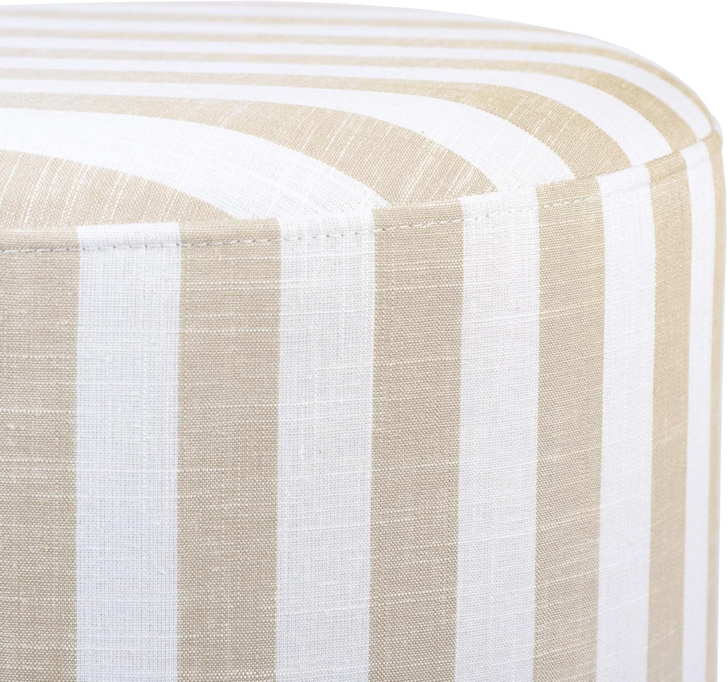 Dex Beige Striped Linen Ottoman
