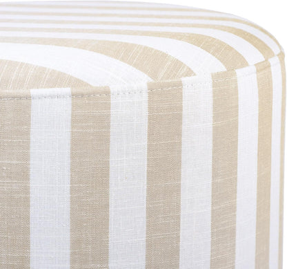 Dex Beige Striped Linen Ottoman
