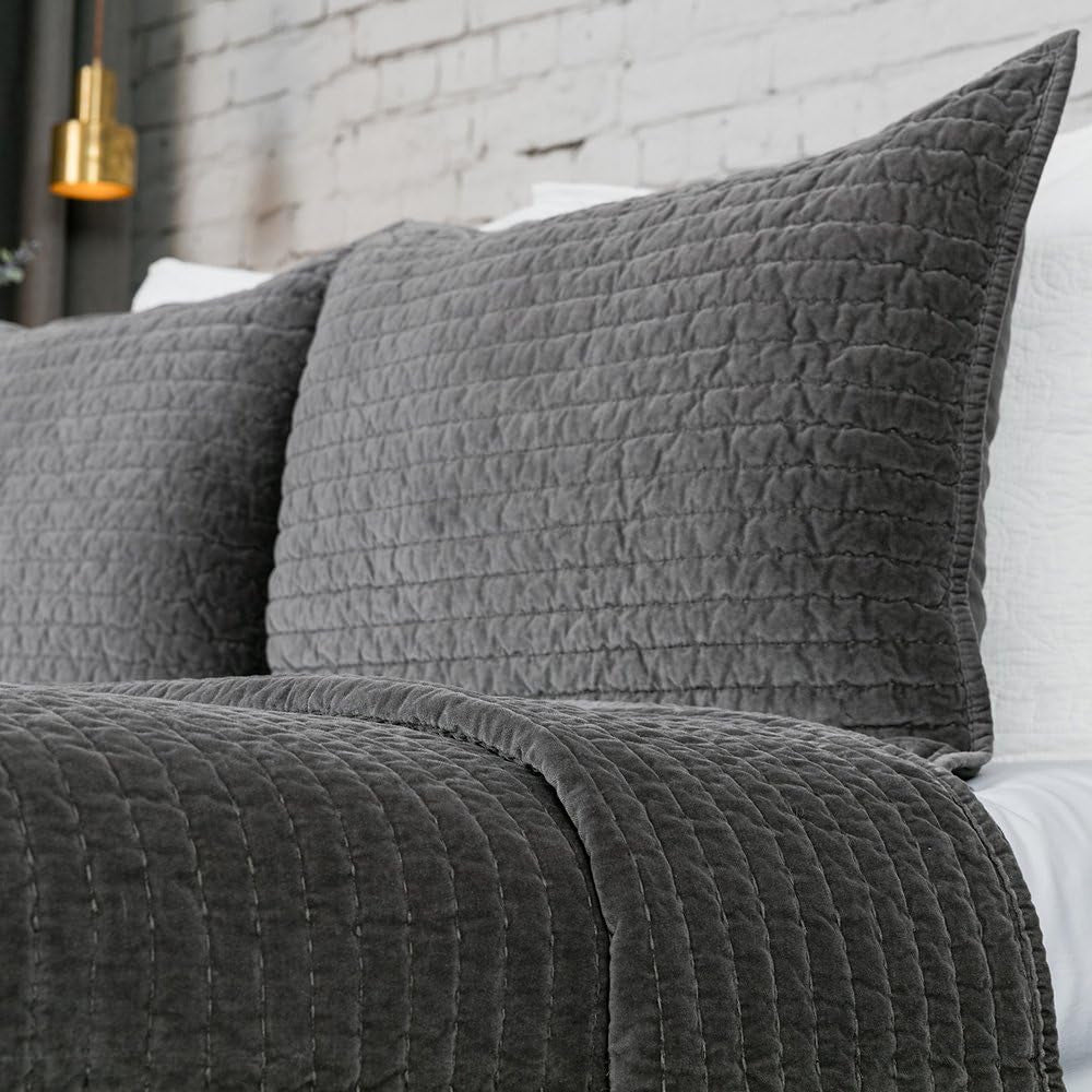 Bed Pillow Sham Royal Cotton Velvet Pic-Stitch Standard Pillow Sham - 20'' X 26'', Grey, 1 Piece
