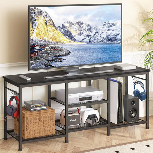 TV Stand for Living Room Entertainment Center for 55 Inch Tvs, TV Media Console Table Television Stands for Bedroom, Black