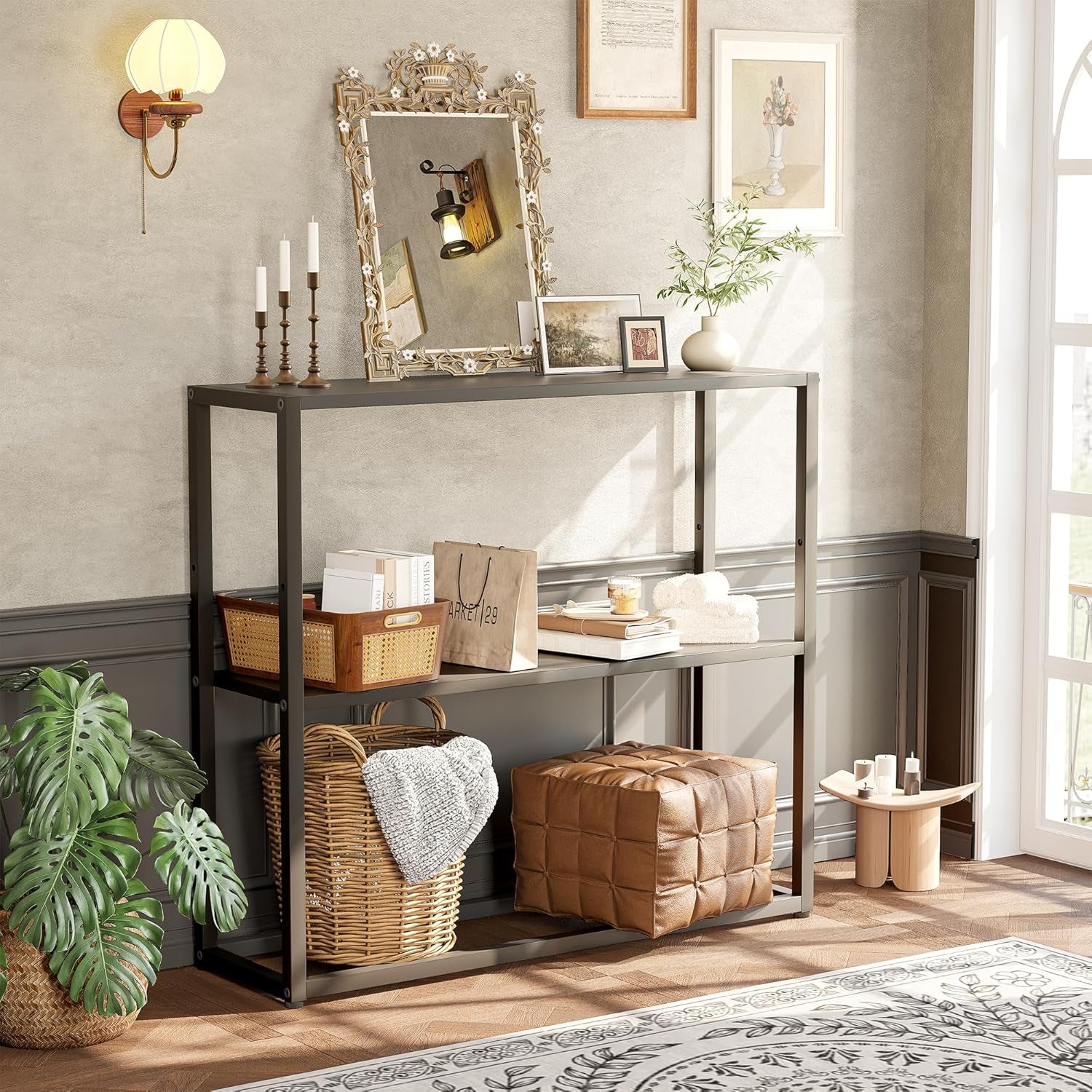 Small Entryway Table, 29.5" Narrow Console Table with Shelves, Sofa Table, Couch Table, Side Table, Entry Table for Hallway, Living Room, Small Space, Black