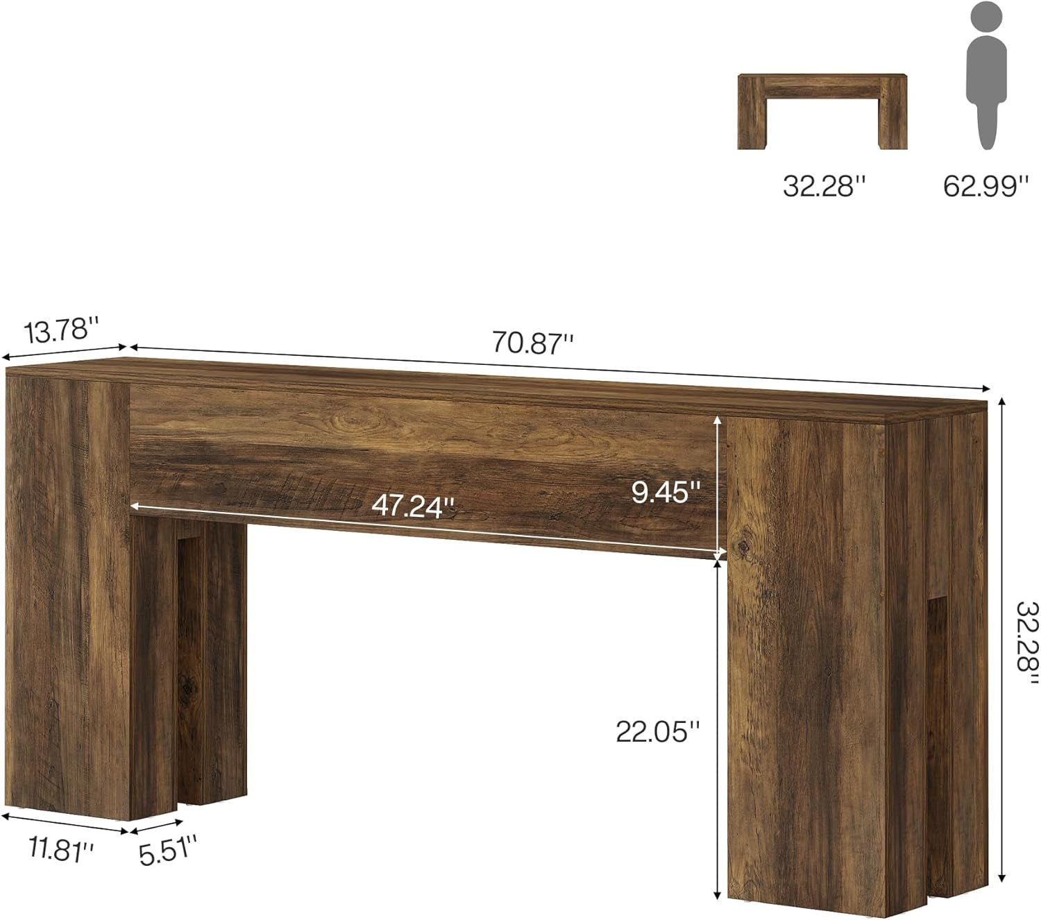 71-Inch Long Console Table for Entryway, Farmhouse Sofa Console behind Couch, Entry Table for Hallway, Foyer, Living Room, Brown