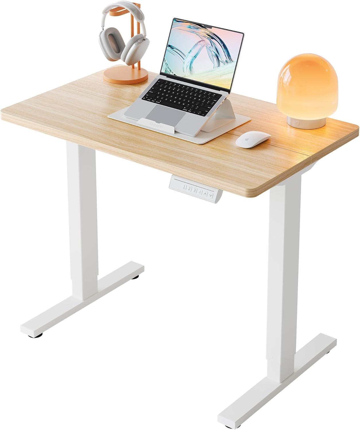 32" Small Electric Standing Desk Adjustable Height, 4 Memory Height Settings, Sit Stand up Desk for Home Office & Computer Workstation, Lightwalnut